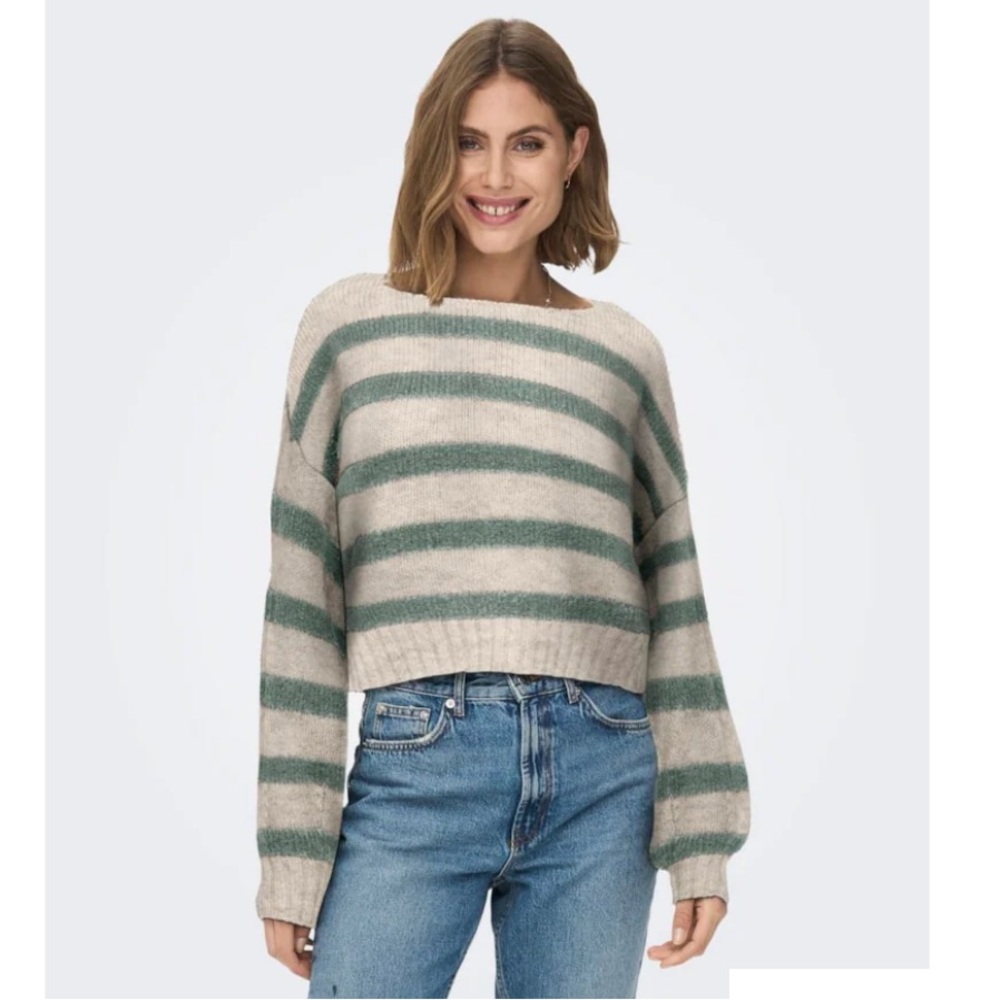 ONLY Aya Boat Neck Boxy Stripe Sweater